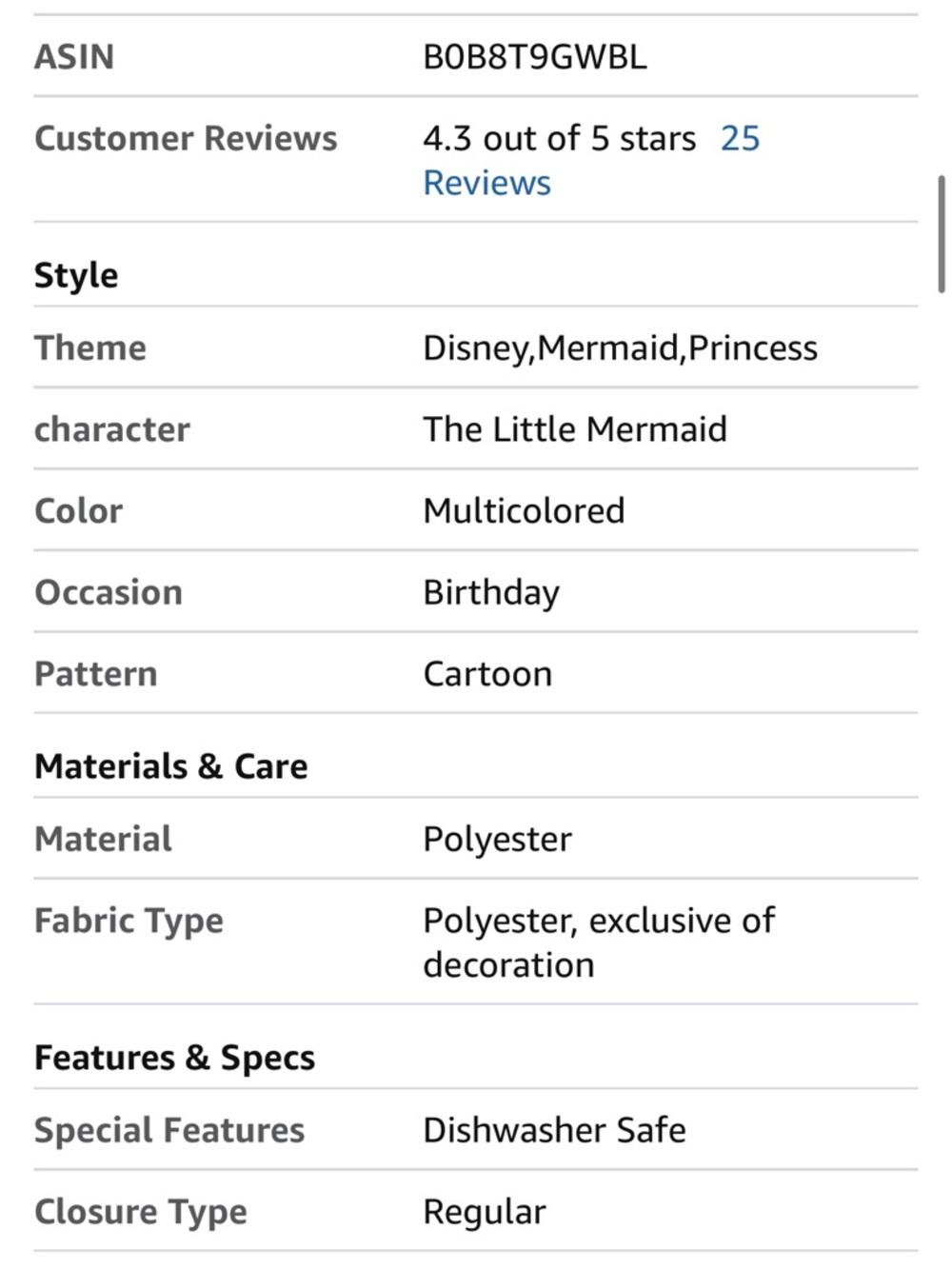 💜💚NWT DISNEY LITTLE PRINCESS LITTLE MERMAID COSTUME SIZE 5T - Picture 7 of 15